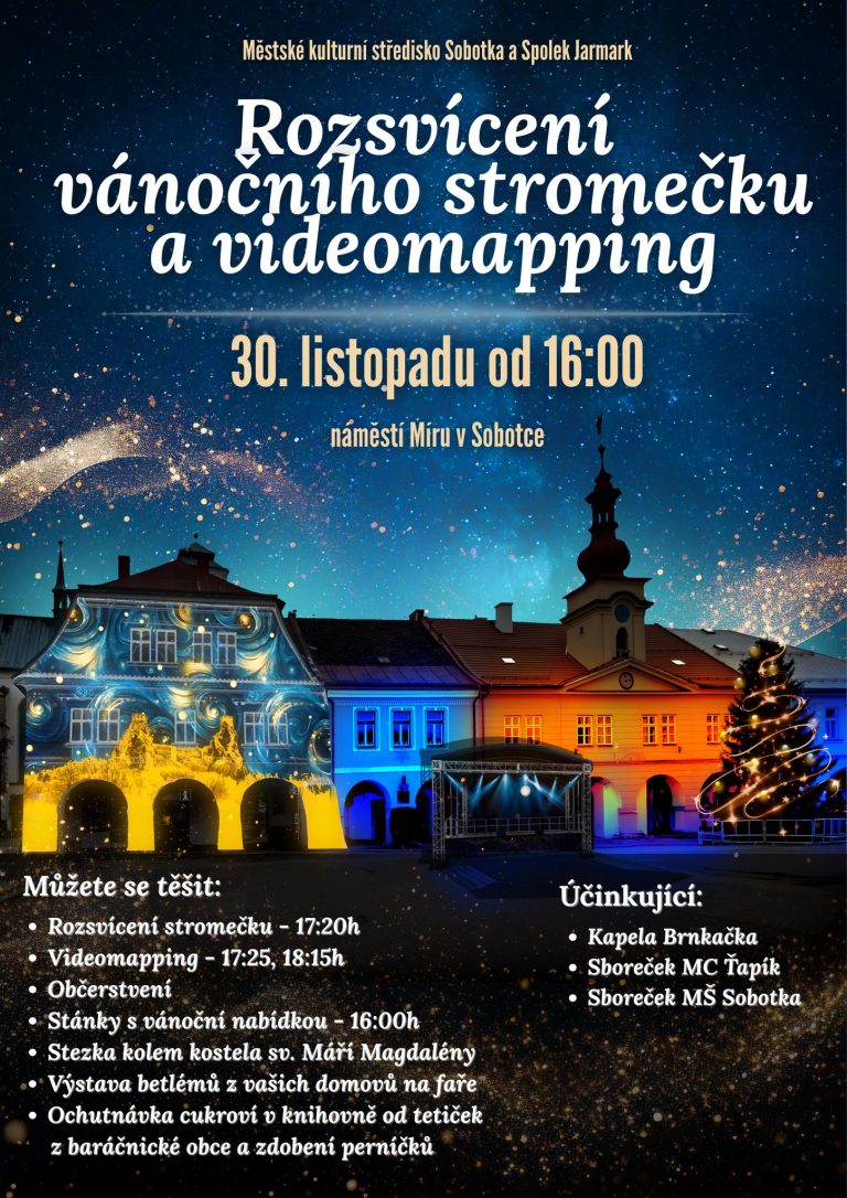 www.vstupzdarma.cz videomapping na sramkuv dum a rozsviceni vanocniho stromu v sobotce 2025 768x1086